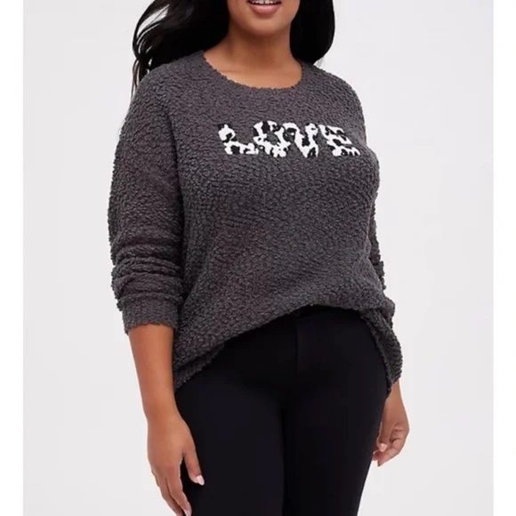 Torrid Gray Boucle Knit LOVE Graphic Sweater (H1) - Picture 1 of 16